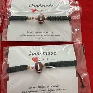 Handmade Black Macrame  Bracelet with Brown Football Bead